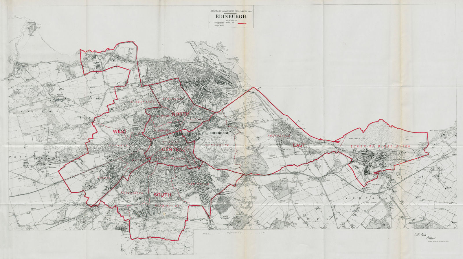 Edinburgh Parliamentary Borough. Musselburgh BOUNDARY COMMISSION 1917 old map